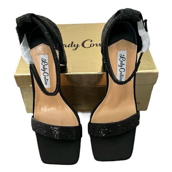 Lady Couture Dalia Black High Heeled Sandals with Rhinestones Women’s Size 9 - Picture 7 of 11